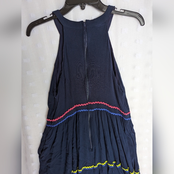 ModCloth | Navy Blue Zigzag Contrast-Trim Sleeveless Maxi Dress Size 16 - Picture 3 of 8